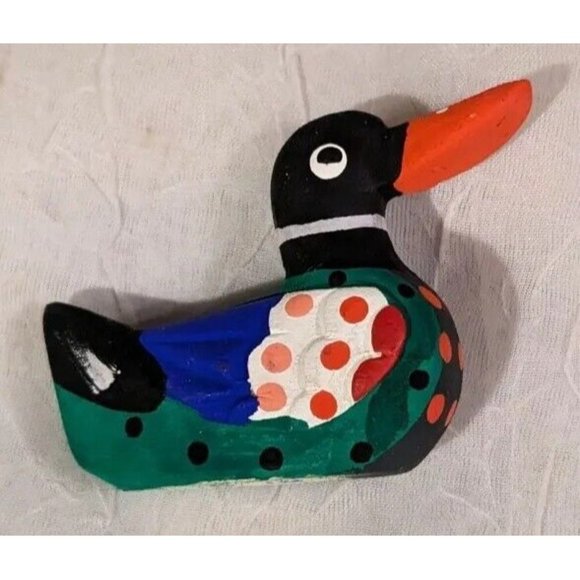 Handpainted Duck Wooden Carving Folk Art Decoy Miniature Colorful Figure Tiny - Picture 8 of 14